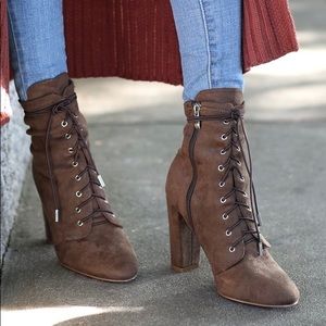 Suede Lace-Up Mid-Calf Booties
